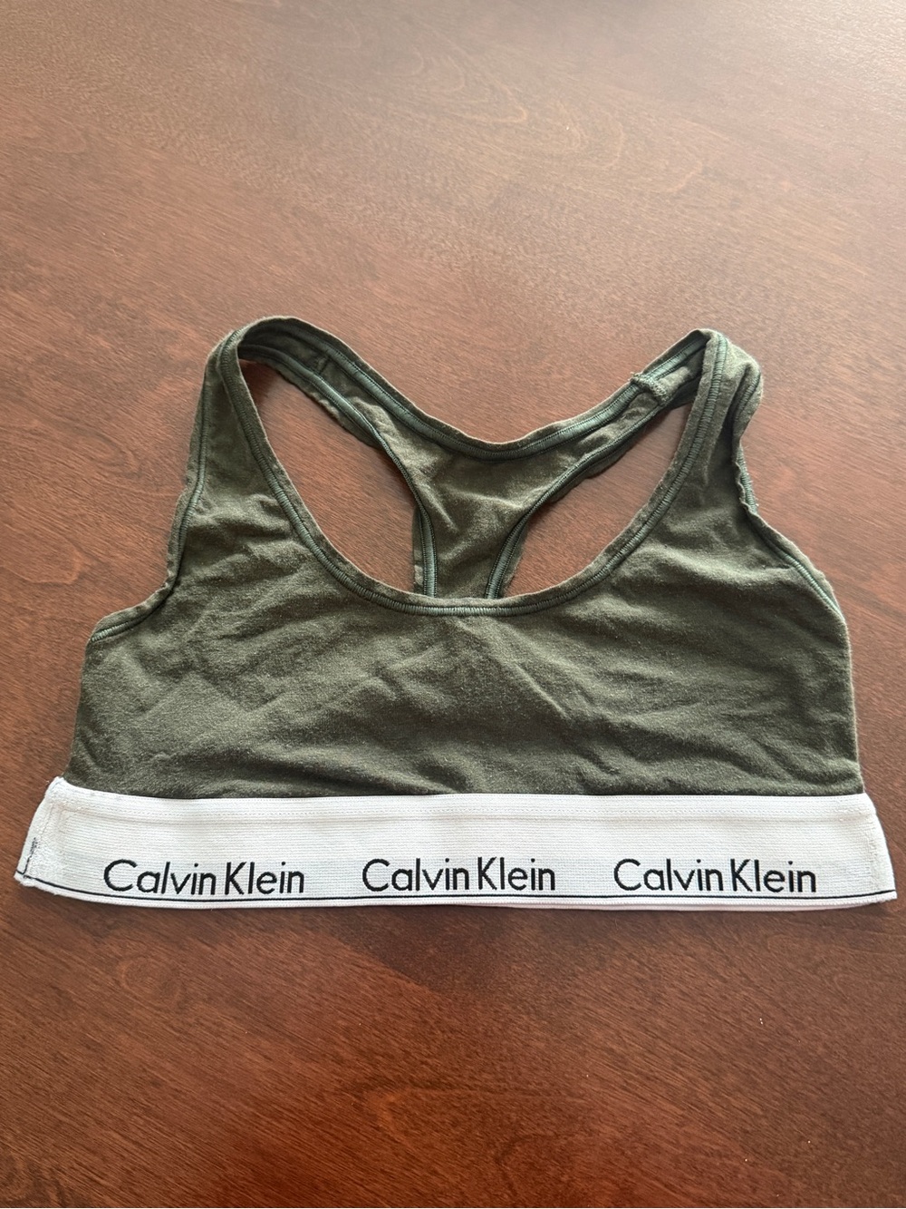 Calvin Klein Olive Racerback Bralette with White Logo Band